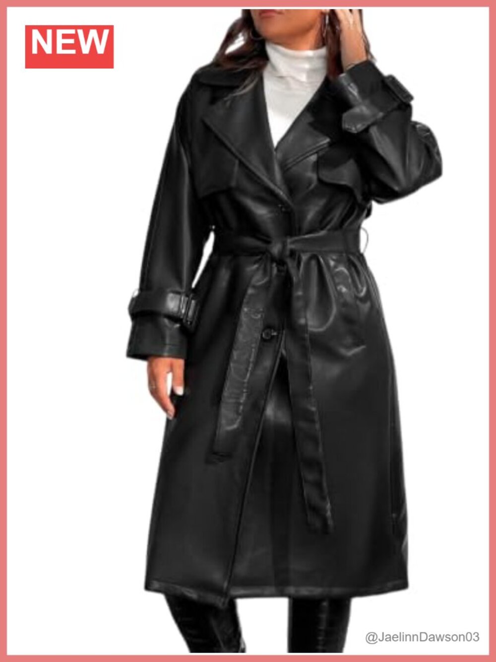 Plus Size Faux Leather Trench Coat Moto Long Jacket